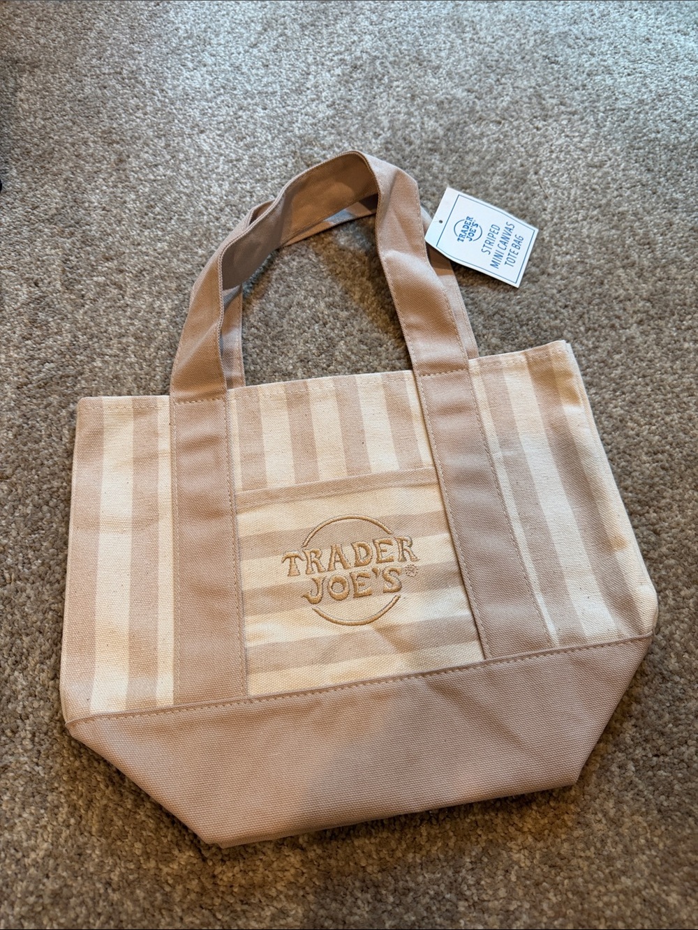 Trader Joe's Beige Stripped Canvas Tote